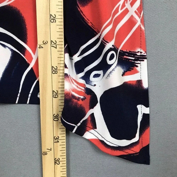 Clara Sun Woo Tunic Top Women Size Medium M Slinky Print 3/4 Sleeve Asymmetrical - Picture 12 of 13